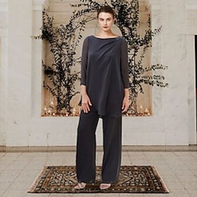 Two Piece Pantsuit Jumpsuit Mother of the Bride Dress Plus Size Elegant Jewel Neck Floor Length Chiffon 34 Length Sleeve with Crystal Brooch Side-Draped 2022 Lightinthebox Two Piece Pantsuit Jumpsuit Mother of the Bride Dress Plus Size Elegant Jewel Neck Floor Length Chiffon 34 Length Sleeve with Crystal Brooch Side-Draped 2022 Lightinthebox