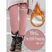Women's Fleece Lined Leggings Full Length Warm Winter Leggings High Waist Active Streetwear Outdoor Street Lotus Black S M Fall  Winter Lightinthebox - thumbnail