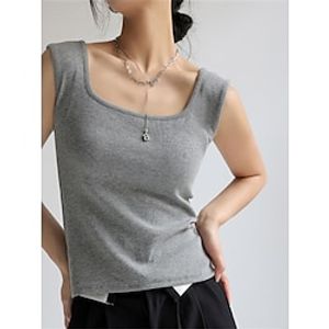 Women's Sweater Vest Jumper Ribbed Knit Cold Shoulder Solid Color U Neck Stylish Casual Home Daily Summer Spring Black White S M L Lightinthebox
