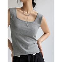 Women's Sweater Vest Jumper Ribbed Knit Cold Shoulder Solid Color U Neck Stylish Casual Home Daily Summer Spring Black White S M L Lightinthebox - thumbnail
