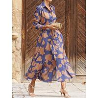 Women's Shirt Dress Casual Dress Swing Dress Maxi long Dress Date Vacation Polyester Modern Casual Shirt Collar Button Pocket Long Sleeve Summer Spring Loose Fit Purple Floral S M L XL Lightinthebox