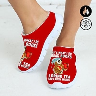 Women's Mules Slip-Ons Print Shoes Animal Print Sporty Mules Daily Letter Animal Patterned Slogan Fleece Lined Winter Flat Heel Round Toe Closed Toe Plush Casual Comfort Walking Cloth Loafer Green miniinthebox
