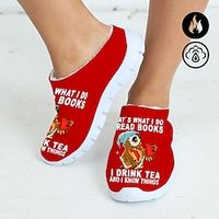 Women's Mules Slip-Ons Print Shoes Animal Print Sporty Mules Daily Letter Animal Patterned Slogan Fleece Lined Winter Flat Heel Round Toe Closed Toe Plush Casual Comfort Walking Cloth Loafer Green miniinthebox - thumbnail