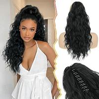 Ponytail Extension Claw Clip Ponytail Hair Extensions Curly Wavy Multi Layered Black Hair Ponytail Hairpieces Natural Soft Synthetic Pony Tails for Women Daily Party Lightinthebox