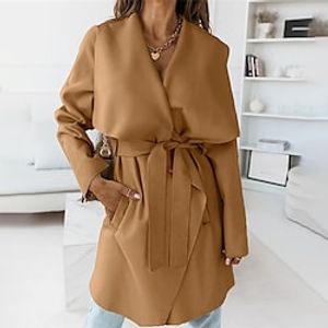 Women's Winter Coat Warm Breathable Outdoor Holiday Daily Wear Going out Lace up Pocket Cardigan Turndown Elegant Comfortable Street Style Solid Color Regular Fit Outerwear Long Sleeve Winter Fall Lightinthebox