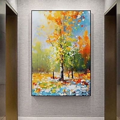 Modern Abstract Trees Oil Painting On Canvas Handpainted Original Landscape Canvas Art Modern Textured Forest Wall Art for Living Room Bedroom Decor No Frame Lightinthebox