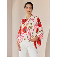 Floral Magyar Sleeve Irregular Hem Shirt Collar Casual Daily Shirt - thumbnail