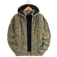 Men's Unisex Cardigan Knitted Camouflage Stylish Vintage Style Long Sleeve Sweater Cardigans Stand Collar Hooded Fall Winter Green Lightinthebox - thumbnail