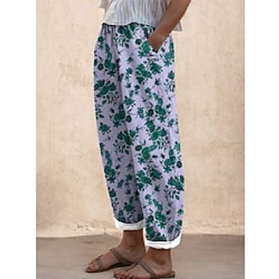 Women's Pants Trousers Long Print Side Pockets Micro-elastic Active Fashion Street Daily Wear Yellow Blue S M Spring   Fall Lightinthebox