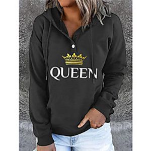 Women's Pullover Hoodie Sweatshirt Button Up Hoodie Letter Casual Hoodies Sweatshirts  Cotton Loose Black miniinthebox