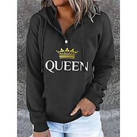 Women's Pullover Hoodie Sweatshirt Button Up Hoodie Letter Casual Hoodies Sweatshirts  Cotton Loose Black miniinthebox - thumbnail