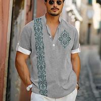 Men's Casual Shirt Daily Vacation Summer Spring Stand Collar Short Sleeve Gray S, M, L Polyester Shirt Lightinthebox
