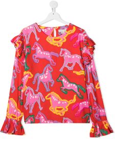 Stella McCartney Kids TEEN horse-print long-sleeve T-shirt - Red