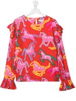 Stella McCartney Kids TEEN horse-print long-sleeve T-shirt - Red - thumbnail