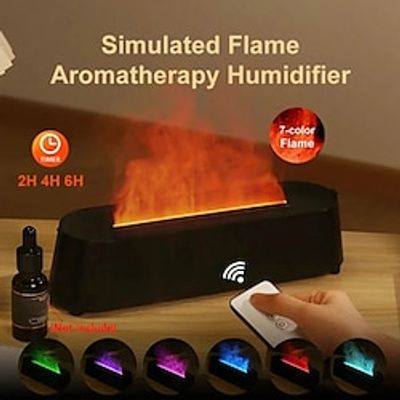 Creative 3D Simulation Flame Air Humidifier Household Colorful Atmosphere Light Intelligent Remote Control Humidifier USB Desktop Silent Large Fog Volume Humidifier Home Decor Room Decor miniinthebox