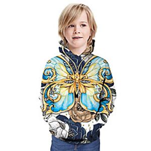 Kids Boys' Hoodie  Sweatshirt Long Sleeve Butterfly Floral Graphic Animal Unisex Print Blue Children Tops Summer Active Christmas Regular Fit 3-13 Years miniinthebox
