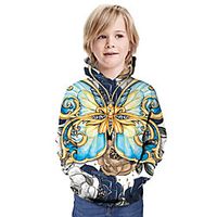 Kids Boys' Hoodie  Sweatshirt Long Sleeve Butterfly Floral Graphic Animal Unisex Print Blue Children Tops Summer Active Christmas Regular Fit 3-13 Years miniinthebox - thumbnail