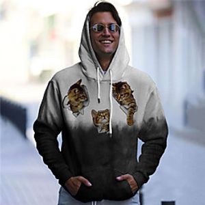 Men's Unisex Pullover Hoodie Sweatshirt Cat Color Block Graphic Prints Print Daily Sports 3D Print Casual Designer Hoodies Sweatshirts  Black miniinthebox