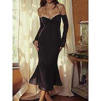 Women's Black Dress Party Dress Cocktail Dress Midi Dress Black Green Long Sleeve Pure Color Lace up Spring Fall Winter Halter Neck Fashion Winter Dress Wedding Guest Birthday 2023 S M L XL Lightinthebox - thumbnail