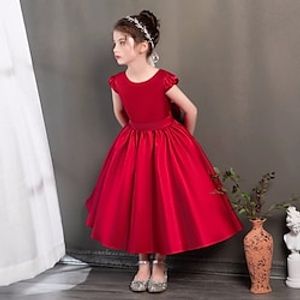 Kids Girls' Party Dress Solid Color Sheath Dress Mid-Calf Dress Performance Mesh Crew Neck Short Sleeve Princess Dress 2-12 Years Summer White Red Blue Lightinthebox