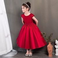 Kids Girls' Party Dress Solid Color Sheath Dress Mid-Calf Dress Performance Mesh Crew Neck Short Sleeve Princess Dress 2-12 Years Summer White Red Blue Lightinthebox - thumbnail