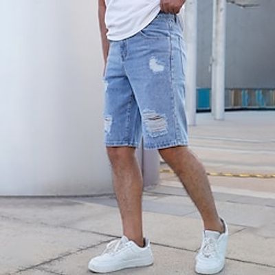 Men's Jeans Denim Shorts Jean Shorts Zipper Button Pocket Plain Comfort Breathable Outdoor Daily Going out Fashion Casual Blue Lightinthebox