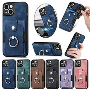 Phone Case For Apple Back Cover iPhone 14 Pro Max Plus 13 12 11 Mini X XR XS 8 7 Bumper Frame Ring Holder With Card Holder Solid Colored TPU PC PU Leather miniinthebox
