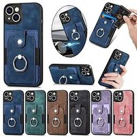 Phone Case For Apple Back Cover iPhone 14 Pro Max Plus 13 12 11 Mini X XR XS 8 7 Bumper Frame Ring Holder With Card Holder Solid Colored TPU PC PU Leather miniinthebox - thumbnail