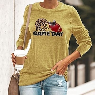 Women's T shirt Tee Green Blue Yellow Graphic Leopard Print Long Sleeve Casual Daily Basic Round Neck Regular Cotton Floral S Lightinthebox