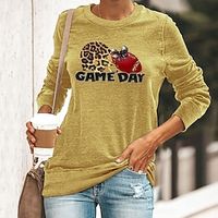 Women's T shirt Tee Green Blue Yellow Graphic Leopard Print Long Sleeve Casual Daily Basic Round Neck Regular Cotton Floral S Lightinthebox - thumbnail