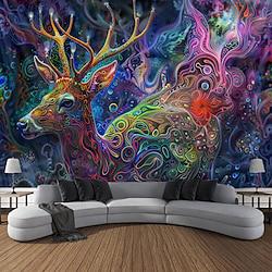 Deer Blacklight Tapestry UV Reactive Glow in the Dark Trippy Misty Animals Hanging Tapestry Wall Art Mural for Living Room Bedroom Lightinthebox