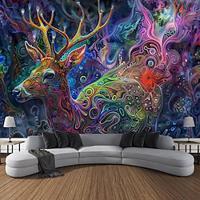 Deer Blacklight Tapestry UV Reactive Glow in the Dark Trippy Misty Animals Hanging Tapestry Wall Art Mural for Living Room Bedroom Lightinthebox