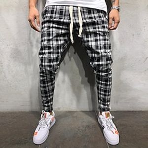 Men's Sweatpants Trousers Casual Pants Drawstring Elastic Waist Grid  Plaid Camouflage Comfort Wearable Outdoor Daily Gym Casual Athletic Black Yellow Micro-elastic Lightinthebox