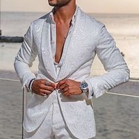 White Men's Wedding Prom Suits Paisley Jacquard Floral 3 Piece Party Formal Tailored Fit Single Breasted One-button 2023 miniinthebox