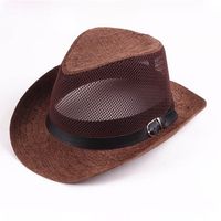 Men Hollow Out Mesh Top Hat Wide Brim Casual Braid Fedora Beach Sun Flax Panama Jazz Hat