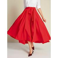 Cotton Elastic High Low Belted Midi Skirt