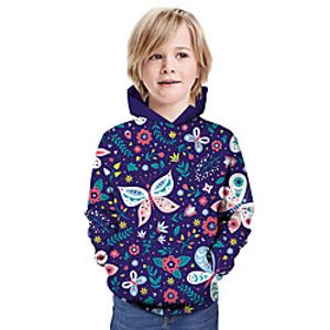 Kids Boys' Hoodie  Sweatshirt Long Sleeve Butterfly 3D Print Floral Animal Print Blue Children Tops Summer Active Daily Wear Regular Fit 3-13 Years Lightinthebox
