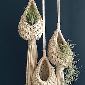 Handmade Macrame Hanging Planter Indoor For Air Plant Tillandsia Small Plants,Bohemian Home Decorative Garden Indoor Jungle, Boho  Hanging Planters Macrame Plant Hangers Air Plants Hanging Basket miniinthebox