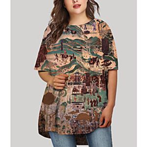 Women's Plus Size Dress T Shirt Dress Tee Dress Short Mini Dress Half Sleeve Graphic Print Basic Fall Spring Summer Brown XL XXL 3XL 4XL 5XL Lightinthebox