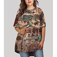Women's Plus Size Dress T Shirt Dress Tee Dress Short Mini Dress Half Sleeve Graphic Print Basic Fall Spring Summer Brown XL XXL 3XL 4XL 5XL Lightinthebox - thumbnail