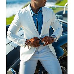 White Men's Wedding Linen Suits Solid Colored 2 Piece Fashion Daily Formal Tailored Fit Single Breasted One-button 2024 Lightinthebox