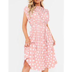 Women's A Line Dress Midi Dress Pink dots White dots Sleeveless Dot Modern Style Summer Round Neck Casual 2021 S M L XL Lightinthebox