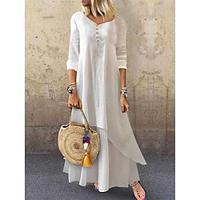 Women's Casual Dress Cotton Linen Dress White Cotton Dress Maxi Dress Cotton Button Pocket Basic Daily V Neck Long Sleeve Summer Spring Black White Plain Lightinthebox