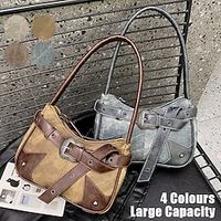 Women's Handbag Shoulder Bag Hobo Bag PU Leather Party Daily Holiday Rivet Buttons Zipper Large Capacity Waterproof Lightweight Patchwork Coffee color Blue Brown Lightinthebox - thumbnail