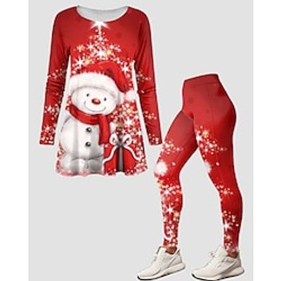 Christmas Shirt Ugly Christmas Shirt Women's Pants Sets Graphic Red Print Long Sleeve Casual Festival Christmas Round Neck Regular Fit Spring   Fall Lightinthebox