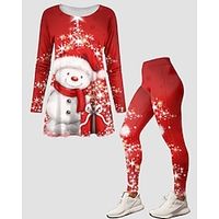 Christmas Shirt Ugly Christmas Shirt Women's Pants Sets Graphic Red Print Long Sleeve Casual Festival Christmas Round Neck Regular Fit Spring   Fall Lightinthebox - thumbnail