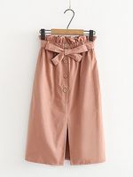 High-waisted mid-length single-breasted lace skirt - thumbnail