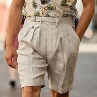 Men's Shorts Linen Shorts Summer Shorts Beach Shorts Pleated Shorts Pleated Straight Leg Plain Breathable Soft Short Casual Daily Holiday Fashion Streetwear Khaki Beige Inelastic Lightinthebox - thumbnail