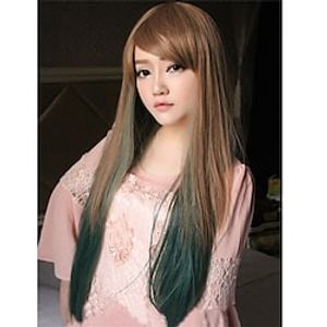 Synthetic Wig Straight With Bangs Machine Made Wig Long A1 Synthetic Hair Women's Soft Classic Easy to Carry Green Brown Mixed Color  Daily Wear  Party  Evening Lightinthebox