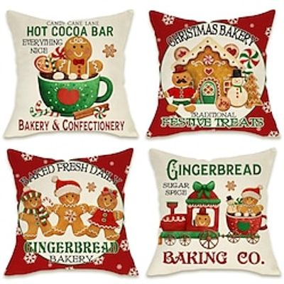 Christmas Gingerbread Man Double Side 4PC Decorative Toss Pillows Xmas Throw Pillow Covers Soft Pillowcase for Bedroom Livingroom Sofa Couch Chair Bench miniinthebox Christmas Gingerbread Man Double Side 4PC Decorative Toss Pillows Xmas Throw Pillow Covers Soft Pillowcase for Bedroom Livingroom Sofa Couch Chair Bench miniinthebox